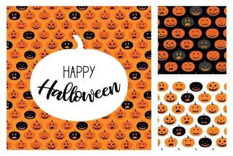 Set of Halloween scary pumpkins pattern set for poster, card, banner or Stock-Illustration