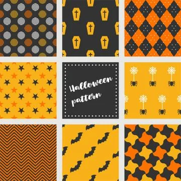 Set of halloween seamless pattern, flat design Stock Illustration
