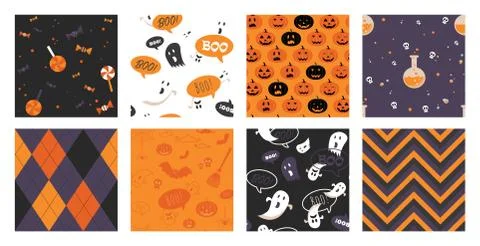 Set of Halloween seamless pattern set for poster, card, banner or background for Stock Illustration