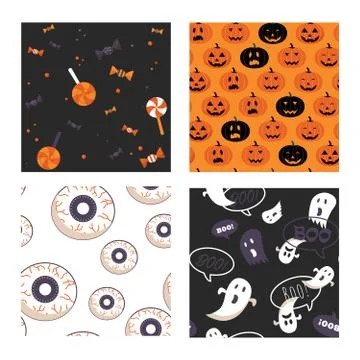 Set of Halloween seamless pattern set for poster, card, banner or background for Stock Illustration
