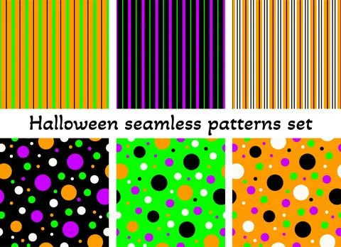 Set of Halloween seamless vector patterns in neon orange, black, green, purple イラスト素材