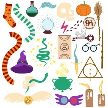 Set Halloween sorcery and magic items, game assets. Vector potion bottle, lan Stock Illustration