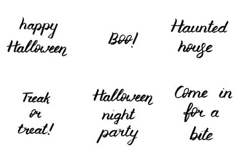 Set of Halloween vector lettering illustrations. Black hand drawn letters Stock Illustration