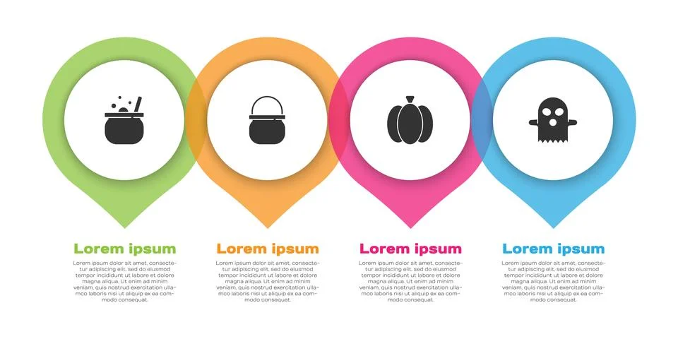 Set Halloween witch cauldron, , Pumpkin and Ghost. Business infographic template Ilustração Stock
