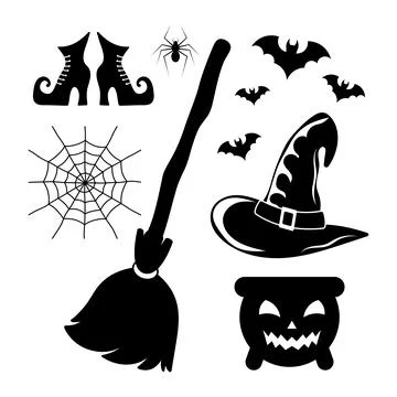 Set of Halloween Witch Elements Vector Illustration Stock Illustration