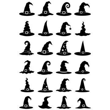 Set of Halloween Wizard Hat Silhouettes for Creative Graphic Design Projects Stock Illustration