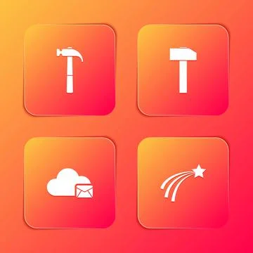 Set Hammer, , Cloud mail server and Falling star icon. Vector 스톡 일러스트