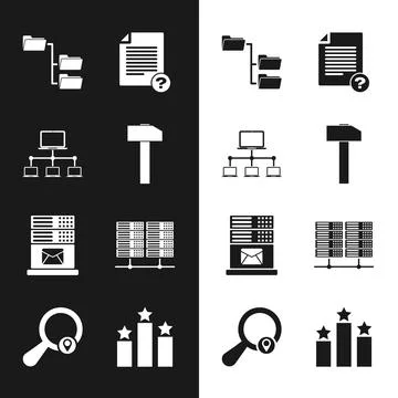 Set Hammer, Computer network, Folder tree, Unknown document, Mail server and Stock Illustration