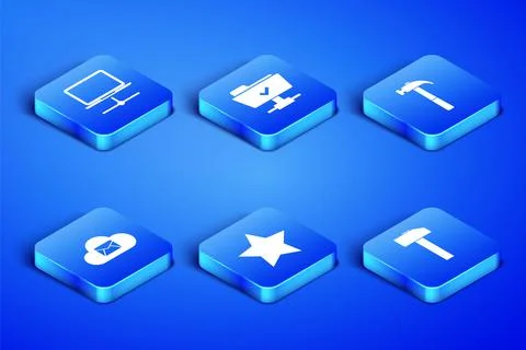 Set Hammer, Computer network, Star, Cloud mail server, FTP operation successf Stock Illustration