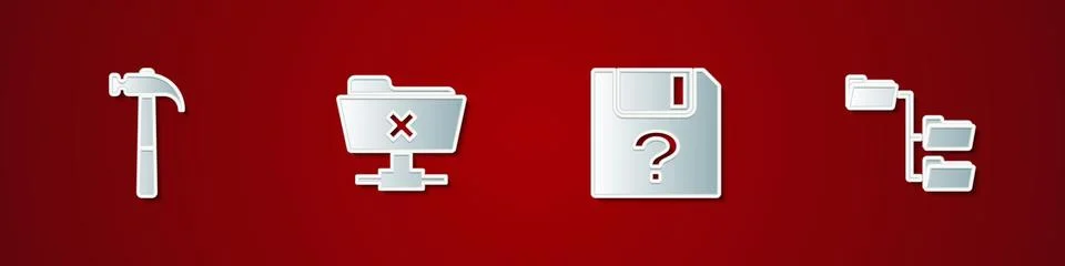 Set Hammer, FTP cancel operation, Unknown document and Folder tree icon. Vect Stockillustratie