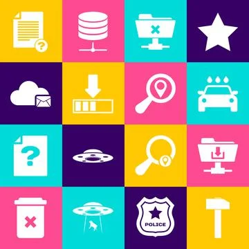 Set Hammer, FTP folder download, Car wash, cancel operation, Loading and Cloud Illustrazione stock