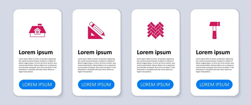 Set Hammer, Parquet, Triangular ruler and pencil and House. Business infographic Stock Illustration