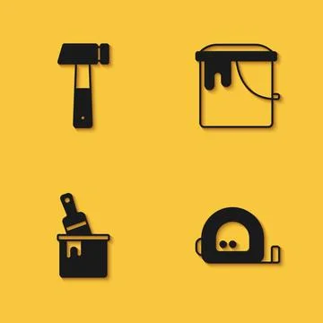 Set Hammer, Roulette construction, Paint bucket with brush and icon with long Stock-Illustration