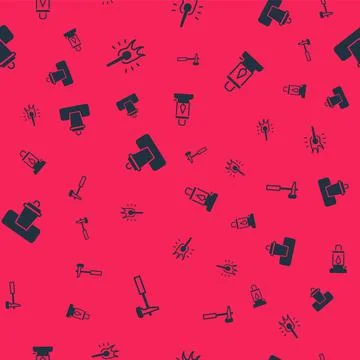 Set Hammer, Torch flame, Trash can and Camping lantern on seamless pattern Stock Illustration