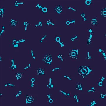 Set Hammer, Welding torch, Old key and Horseshoe on seamless pattern. Vector Stock Illustration