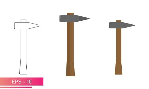 A set of hammers, with a pointed part on one side and a wooden handle. Realistic Stock Illustration
