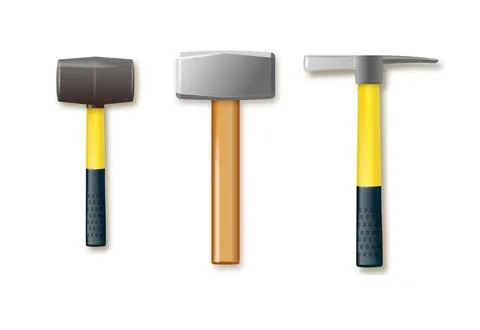 A set of hammers for the processing and extraction of mineral stone. Vector Stock Illustration