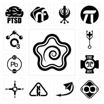Set of hanamaru, html infinity, telegram, carcinogen, n s e w, fire dept, che Free Stock Illustration
