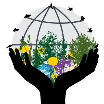 Set of Hand and Plant, Tree, Foliage Elements Silhouette Vector 스톡 일러스트