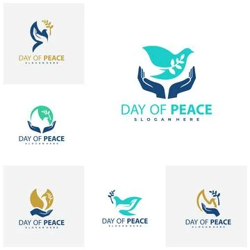 Set of Hand Care with Olive Branch Peace Dove Bird Logo Design Vector Templ.. Stock Illustration