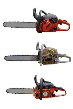 Set of hand chainsaws isolated on white background Stock Photos