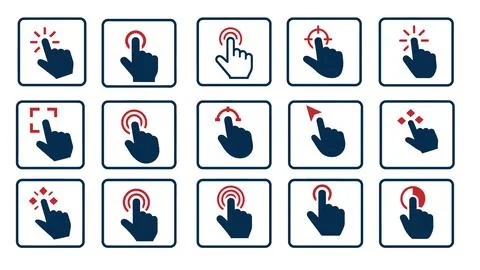Set of hand cursor and touch gesture icons for digital interface design Stock Illustration