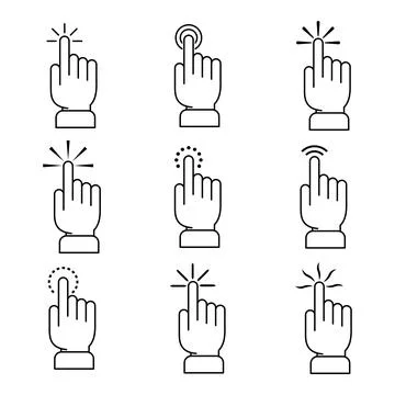 Set of Hand Cursor Click Icons. Touch and Tap Gestures Collection Vector Ill Stock Illustration