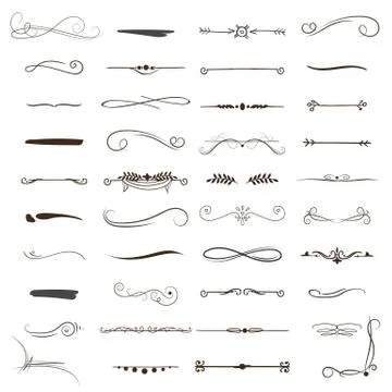Set of hand draw borders made with brush and ink. Unique swirls and dividers Stock Illustration