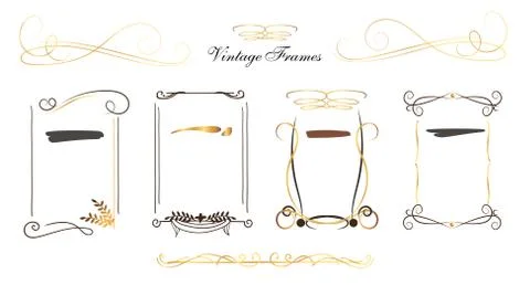 Set of hand draw borders made with brush and ink. Unique swirls and dividers Stock Illustration