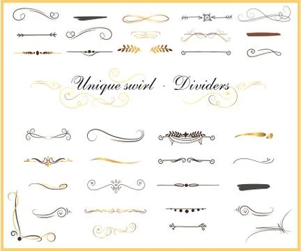 Set of hand draw borders made with brush and ink. Unique swirls and dividers Illustrazione stock