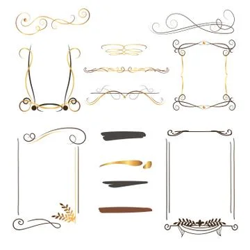 Set of hand draw borders made with brush and ink. Unique swirls and dividers Stock Illustration