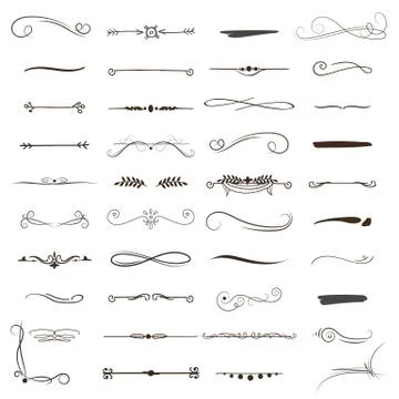 Set of hand draw borders made with brush and ink. Unique swirls and dividers Stock Illustration