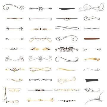 Set of hand draw borders made with brush and ink. Unique swirls and dividers Illustrazione stock