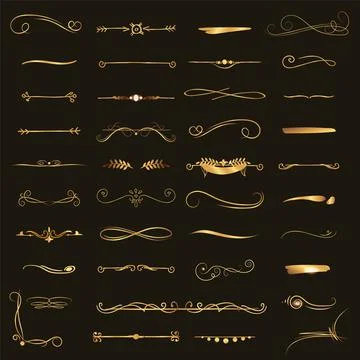 Set of hand draw borders made with brush and ink. Unique swirls and dividers for Stock Illustration