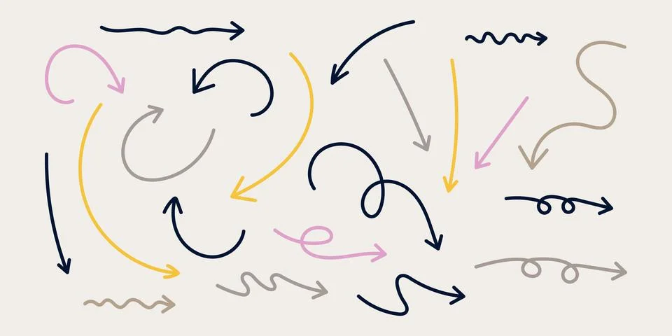 Set of hand draw various arrows,soft curves.Vector illustration Stock Illustration