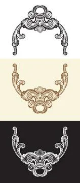 Set of hand drawing baroque design elements vector illustration Stock Illustration