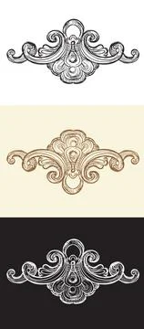Set of hand drawing baroque design elements vector Illustrazione stock