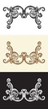 Set of hand drawing baroque design elements illustration Stockillustratie