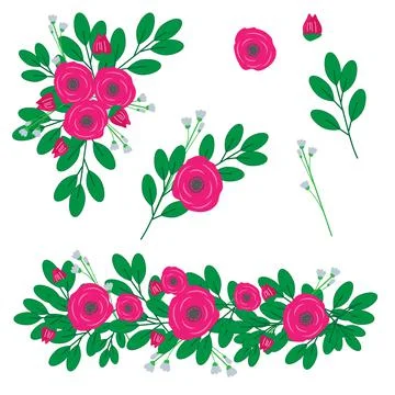 Set of hand drawing beautiful bouquets. Floral elements for your design flowe Stock Illustration