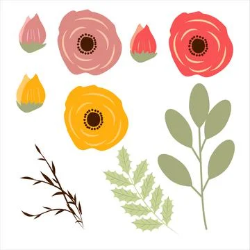 Set of hand drawing beautiful plants. Floral elements for your design flowers Stock Illustration