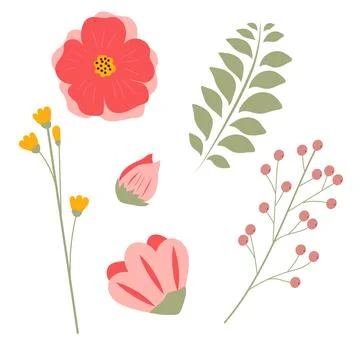 Set of hand drawing beautiful plants. Floral elements for your design flowers Stock Illustration
