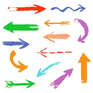 Set of hand drawing comic arrows. Colorful hand drawing design elements. Stock Illustration