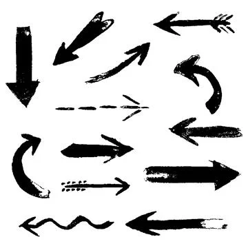 Set of hand drawing comic black ink arrows. Hand painting design elements. Stock Illustration