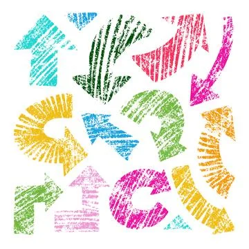 Set of hand drawing comic bold arrows. Colorful hand drawing design elements in Stock Illustration