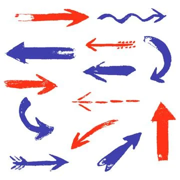 Set of hand drawing comic red and blue arrows Stock Illustration