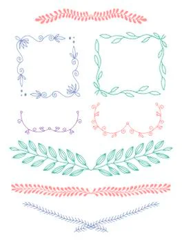 Set of hand drawing doodle page divider, border, corner in doodle floral style Stock Illustration