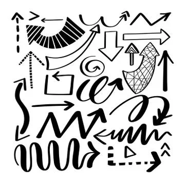 Set of hand drawing isolated arrows collection on white backgrou Stock Illustration