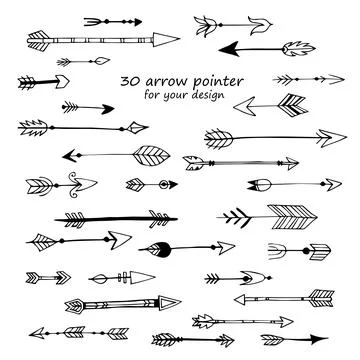 Set with hand-drawn 30 arrows collection Stock Illustration