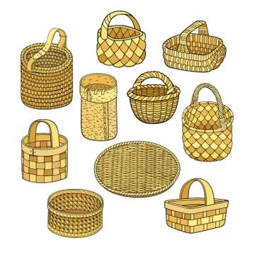 Set of hand drawn abstract baskets. Ilustração Stock