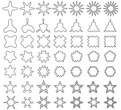 Set of hand-drawn abstract blob and starburst shapes in clean linear style... Stock Illustration